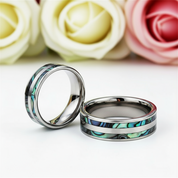 Tungsten Carbide Ring with Double Abalone Shell Inlay Men's Ring-Black Diamonds New York