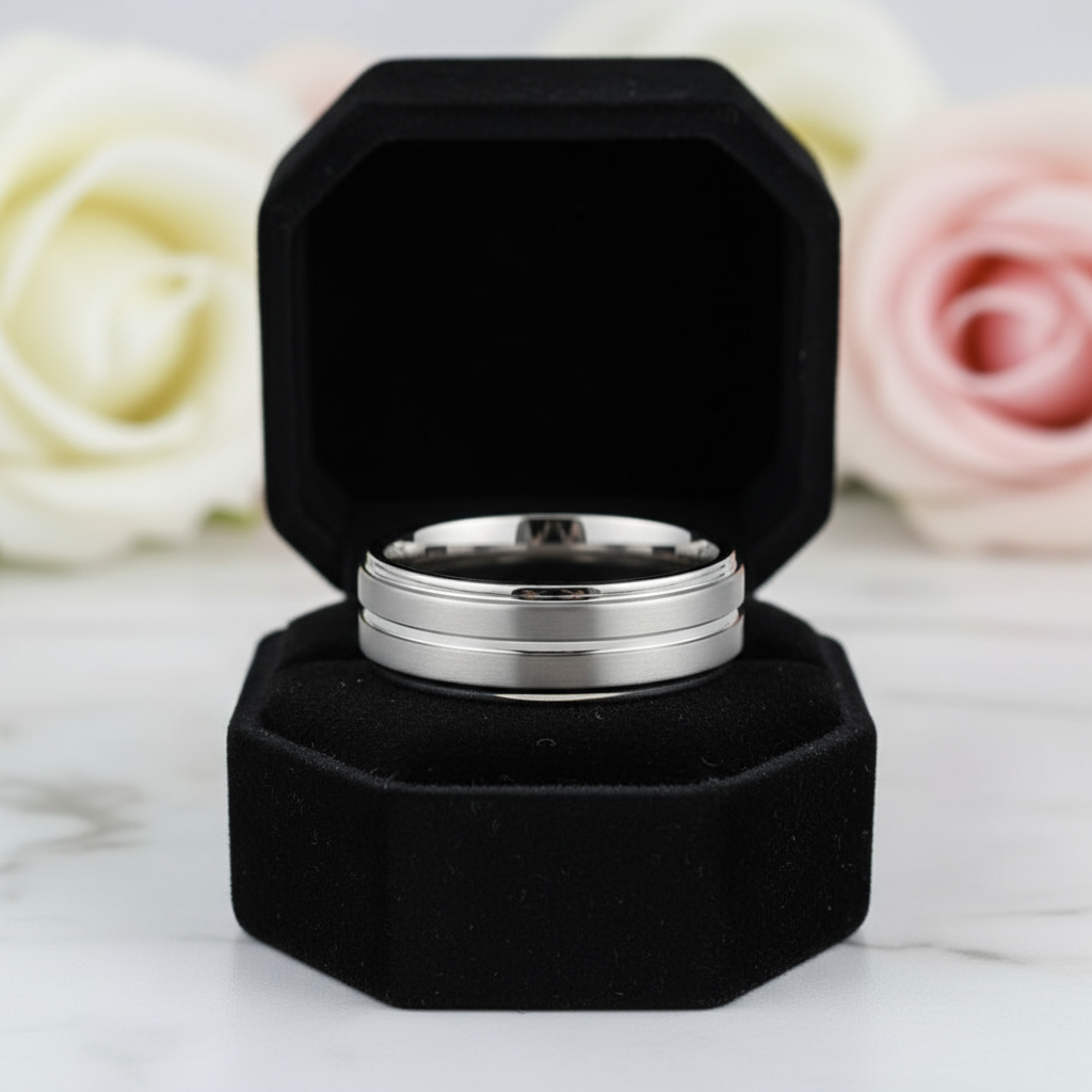 Tungsten Carbide Rings For Men 8mm Wedding Band-Black Diamonds New York