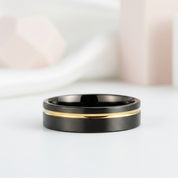 Tungsten Carbide Wedding Ring in Two-Tone Brushed Black & Rose Gold-Black Diamonds New York
