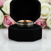 Tungsten Carbide Wedding Ring in Two-Tone Brushed Black & Rose Gold-Black Diamonds New York