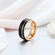 Tungsten Carbide Wedding Ring in Two-Tone Brushed Black & Rose Gold-Black Diamonds New York