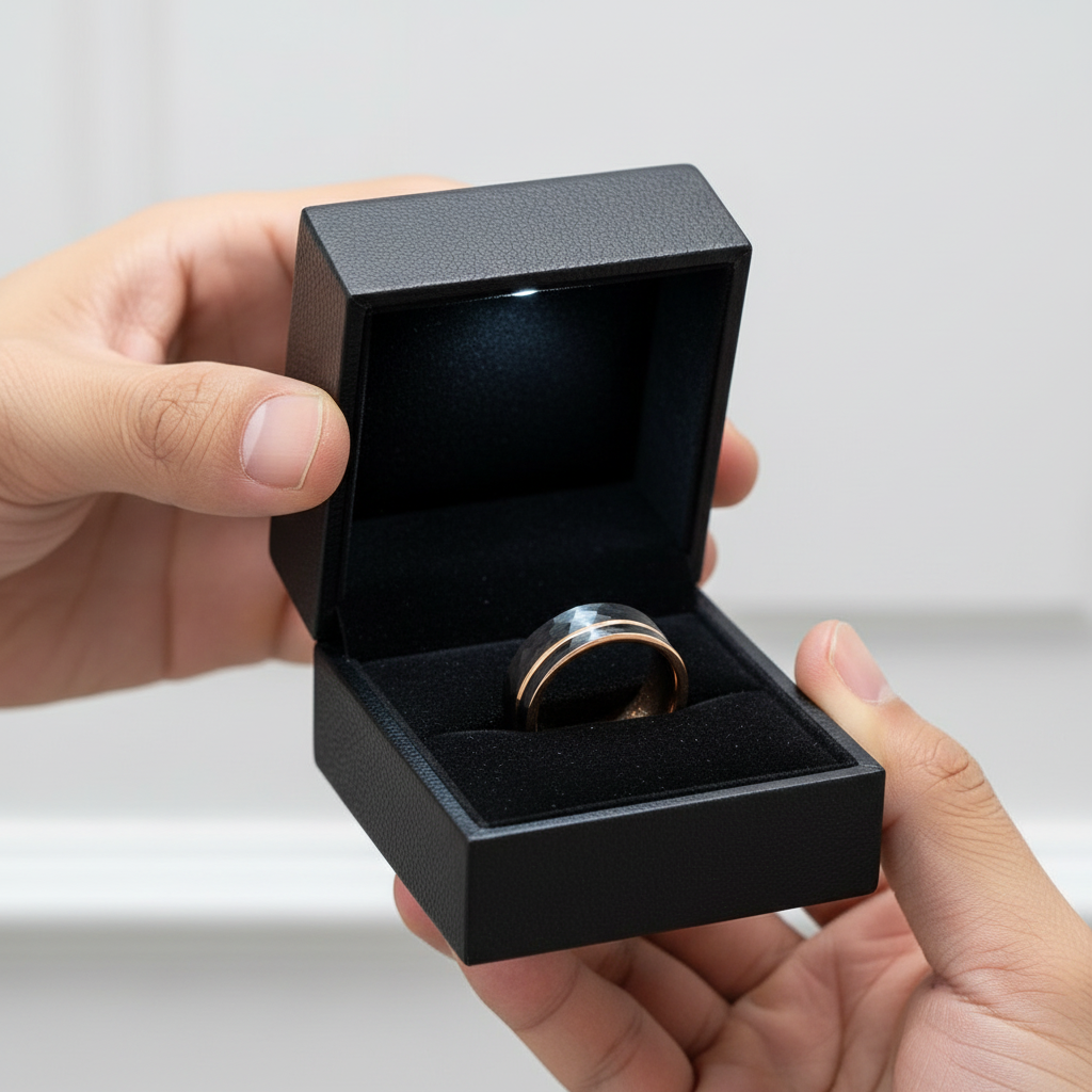 Tungsten Carbide Wedding Ring in Two-Tone Brushed Black & Rose Gold-Black Diamonds New York