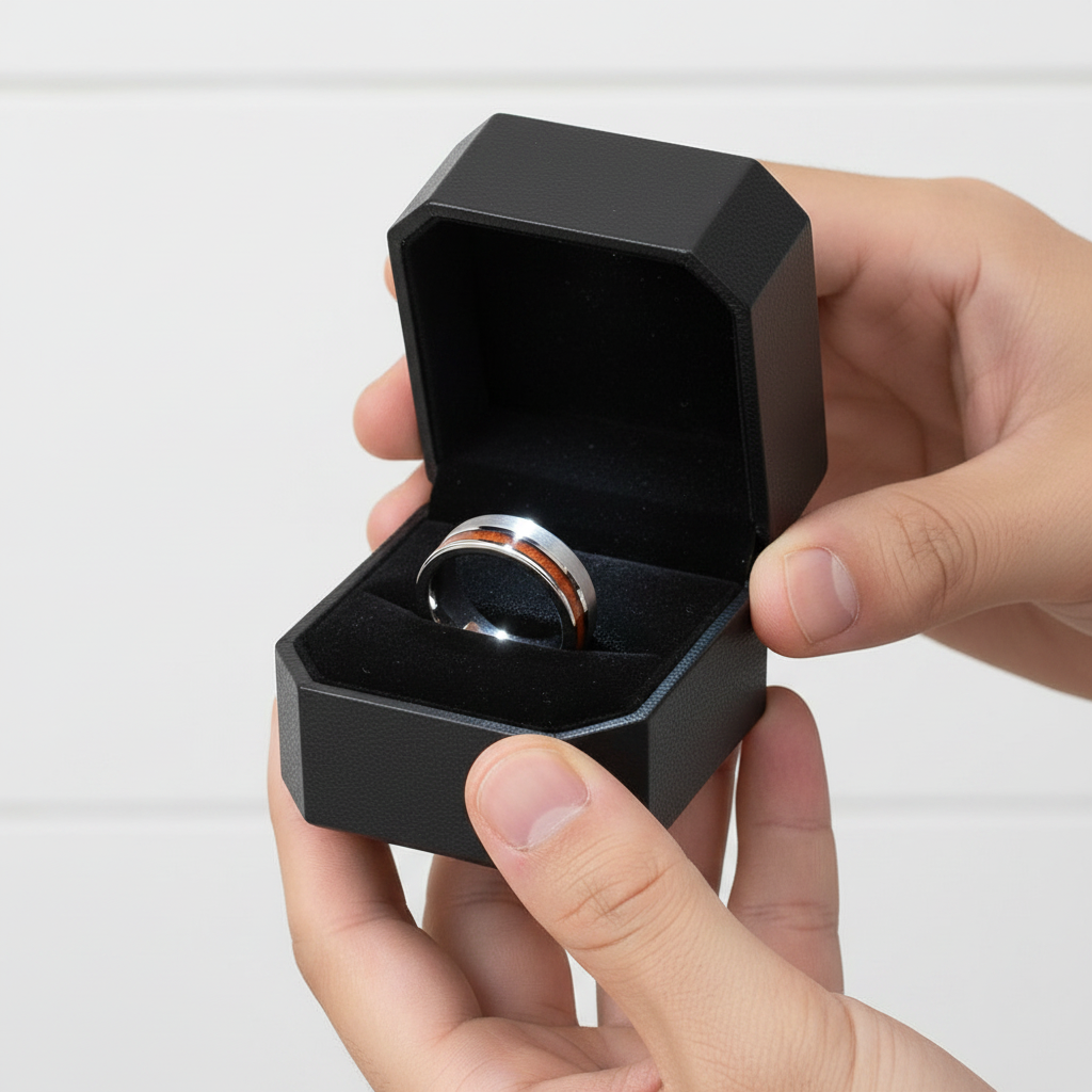 Tungsten Carbide Wood Color Brushed Ring-Black Diamonds New York