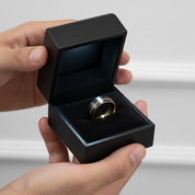 Tungsten Wedding Band with Asymmetric Gold Thread-Black Diamonds New York