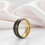Tungsten Wedding Band with Asymmetric Gold Thread-Black Diamonds New York