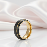 Tungsten Wedding Band with Asymmetric Gold Thread