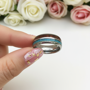 Tungsten Wood Blue Silver 8mm Carbide Wedding Band-Black Diamonds New York