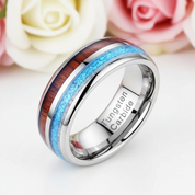 Tungsten Wood Blue Silver 8mm Carbide Wedding Band-Black Diamonds New York