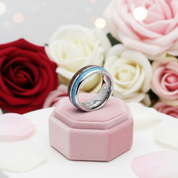 Tungsten Wood Blue Silver 8mm Carbide Wedding Band-Black Diamonds New York