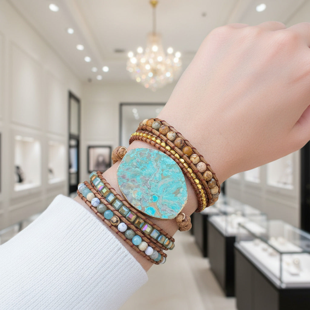 Turquoise & Mixed Stone Boho Bracelet-Black Diamonds New York