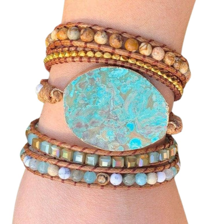 Turquoise & Mixed Natural Stone Boho Bracelet-Black Diamonds New York