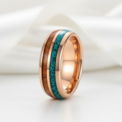 Turquoise & Wood Beveled Men's Tungsten Carbide Wedding Band-Black Diamonds New York