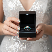 Turquoise & Wood Beveled Men's Tungsten Carbide Wedding Band-Black Diamonds New York