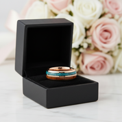 Turquoise & Wood Beveled Men's Tungsten Carbide Wedding Band-Black Diamonds New York