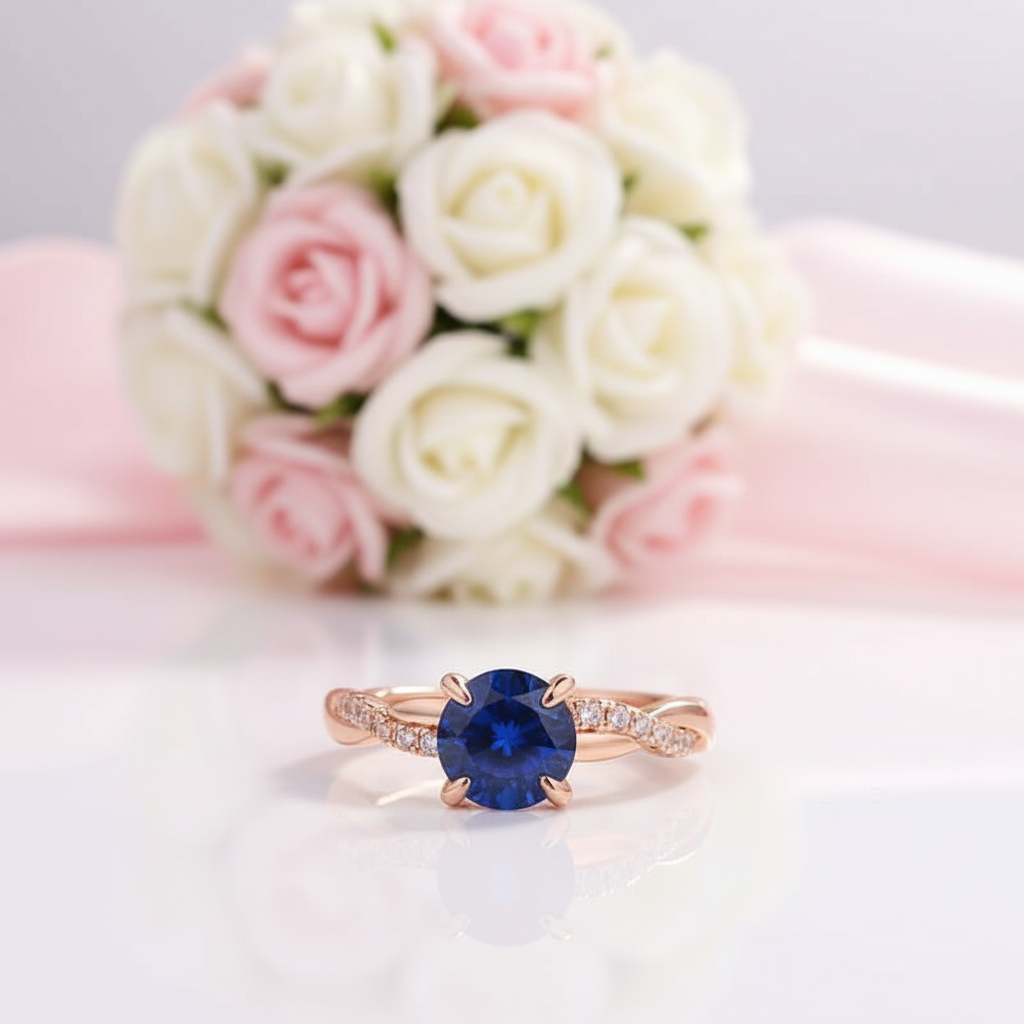 Twist 1.25 Carat Blue Sapphire Round Cut Promise Ring-Black Diamonds New York