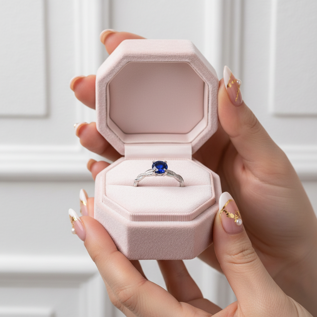 Twist 1.25 Carat Blue Sapphire Round Cut Promise Ring-Black Diamonds New York