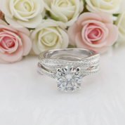 Twist Band 14k White Gold 2CT 8mm Diamond Engagement Ring Set-Black Diamonds New York