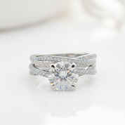 Twist Band 14k White Gold 2CT 8mm Diamond Option Engagement Ring Set-Black Diamonds New York
