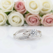 Twist Band 14k White Gold 2CT 8mm Diamond Engagement Ring Set-Black Diamonds New York