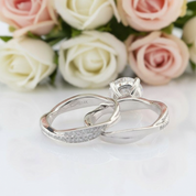 Twist Band 14k White Gold 2CT 8mm Diamond Engagement Ring Set-Black Diamonds New York