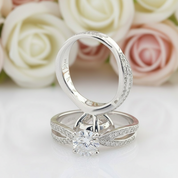 Twist Band 14k White Gold 2CT 8mm Diamond Engagement Ring Set-Black Diamonds New York