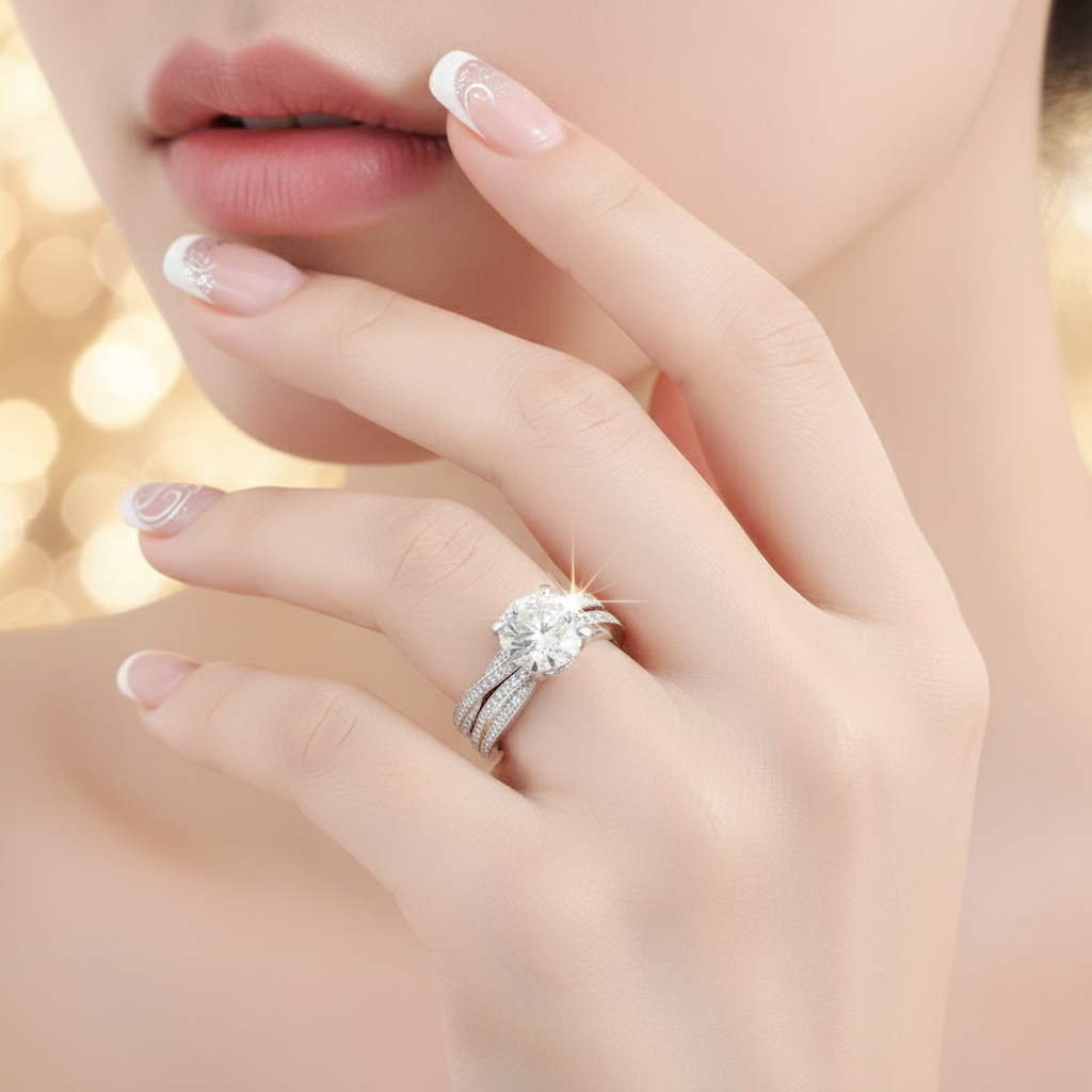 Twist Band 14k White Gold 2CT 8mm Diamond Engagement Ring Set-Black Diamonds New York