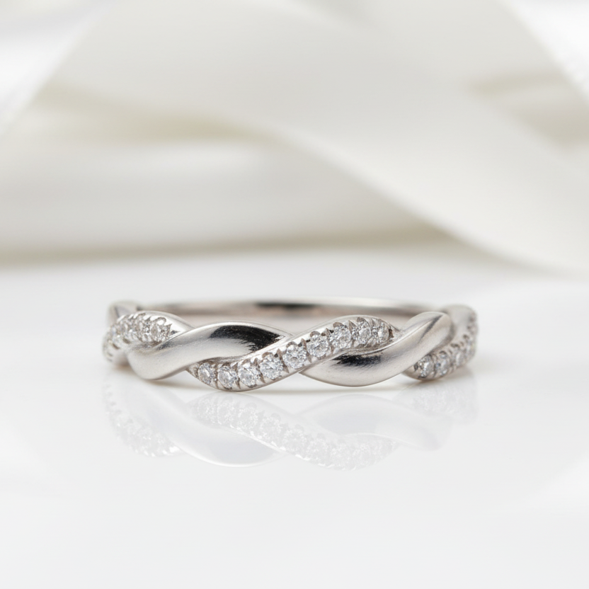 Diamond Option Stackable Twist Wedding Ring Band-Black Diamonds New York
