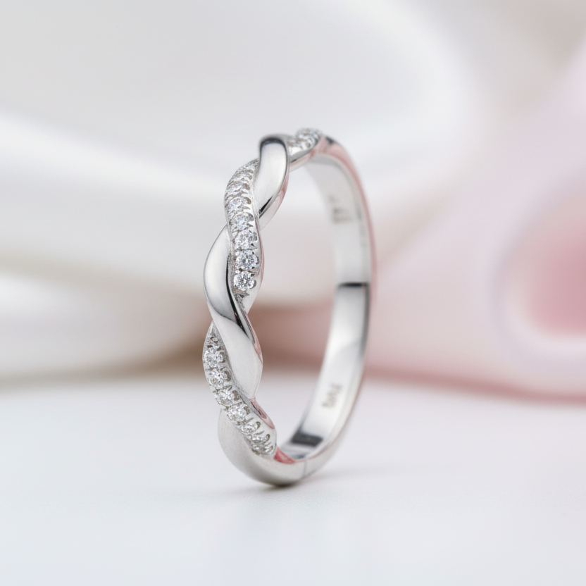 Diamond Option Stackable Twist Wedding Ring Band-Black Diamonds New York