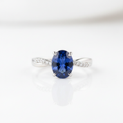Twist Blue Sapphire Oval Cut Simulated Diamond Option Engagement Ring-Black Diamonds New York