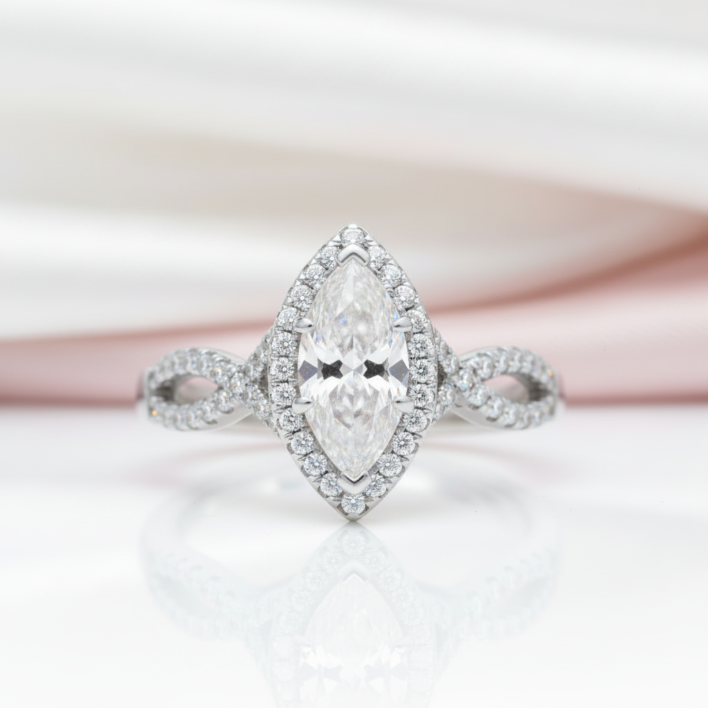 Twist Halo 1.5ct Marquise Cut Engagement Ring-Black Diamonds New York