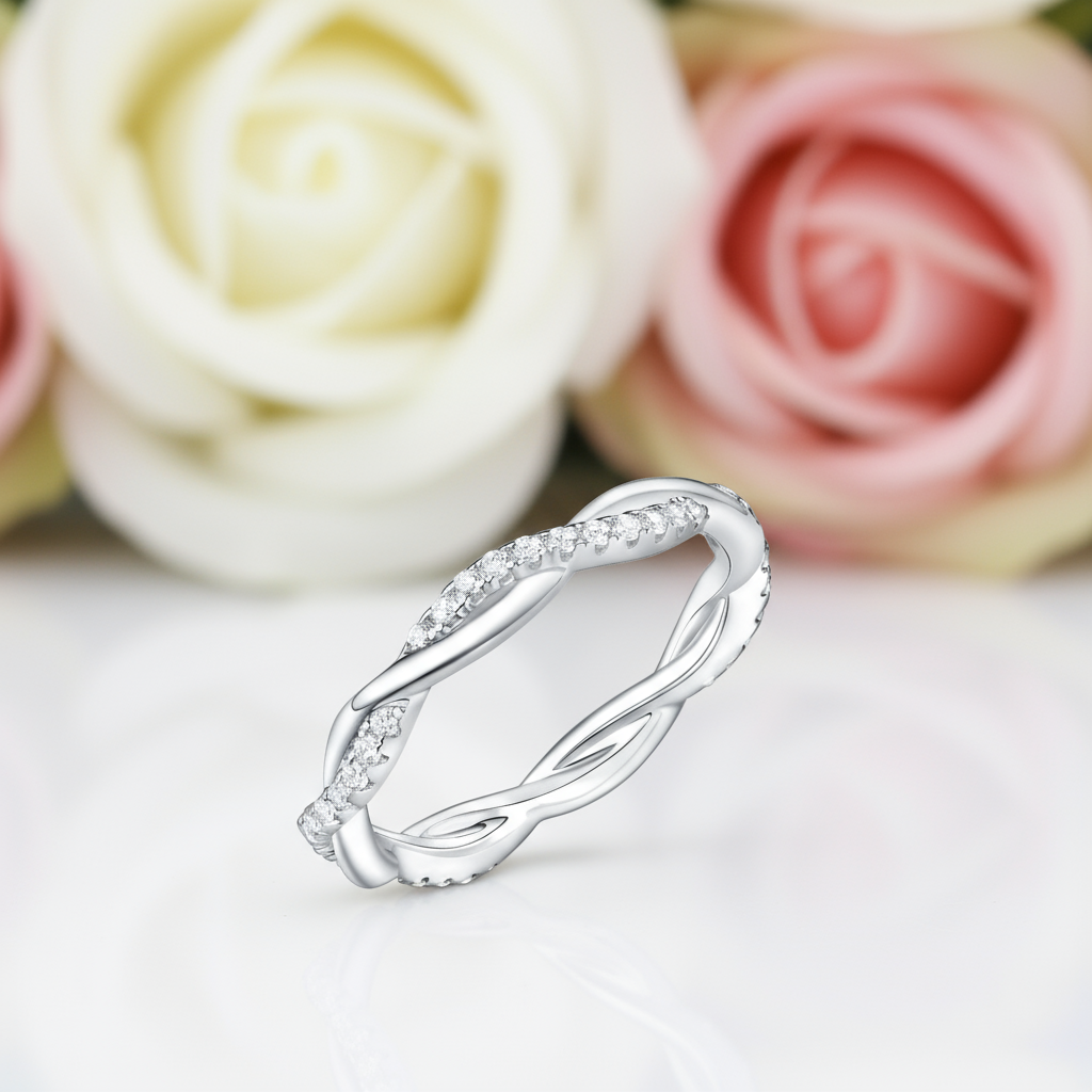 Twist Rope Wave Curve Band with Diamonds-Black Diamonds New York