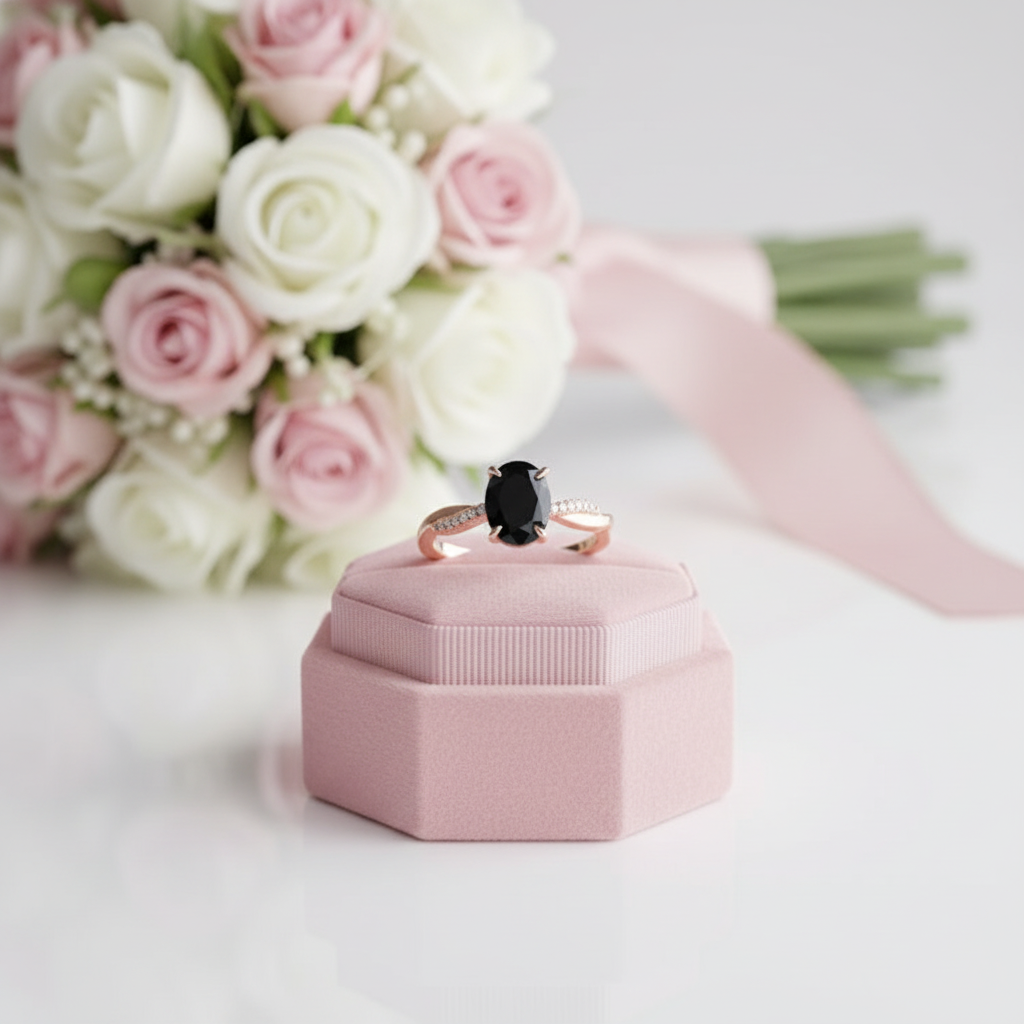 Twist Rose Gold Black Diamond Option Oval Cut Engagement Ring-Black Diamonds New York