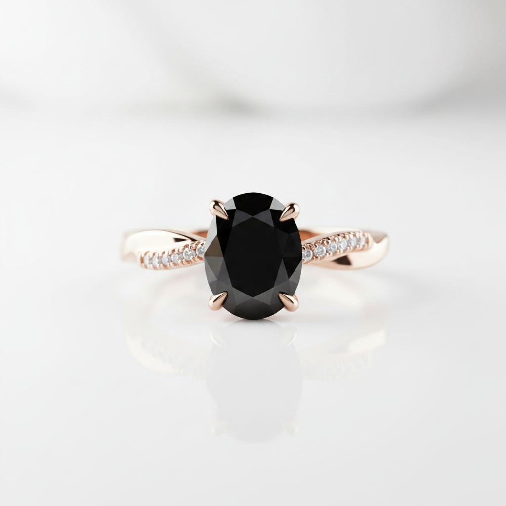 Twist Rose Gold Black Diamond Option Oval Cut Engagement Ring-Black Diamonds New York