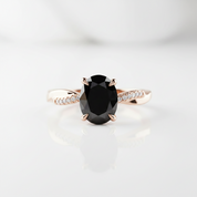 Twist Rose Gold Black Diamond Option Oval Cut Engagement Ring-Black Diamonds New York