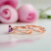 Twist Rose Gold Round Cut Amethyst Purple Wedding Set-Black Diamonds New York