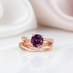Twist Rose Gold Round Cut Purple Amethyst Wedding Set