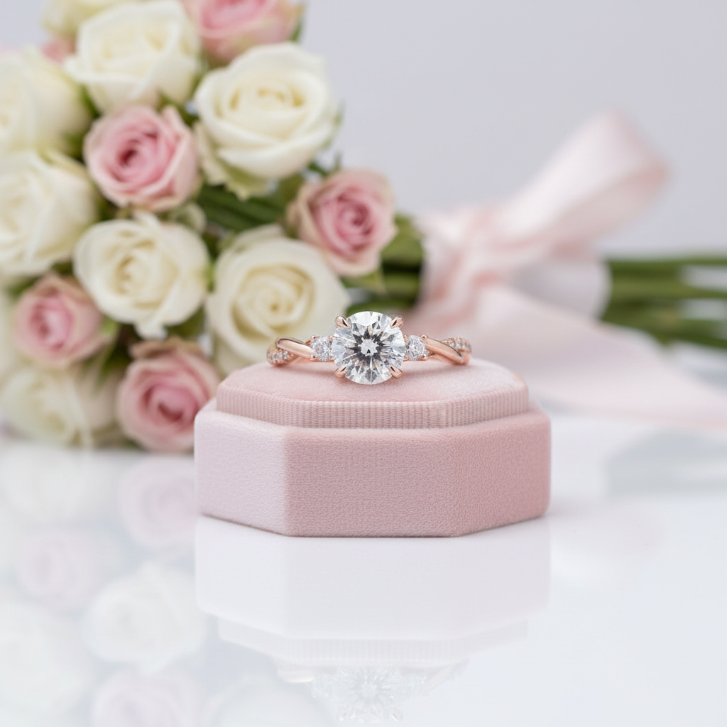 Twist Round Cut Three Stone Engagement Ring-Black Diamonds New York