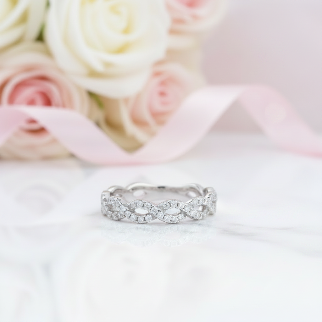 Twist White Gold Full Eternity Women's Wedding Band-Black Diamonds New York
