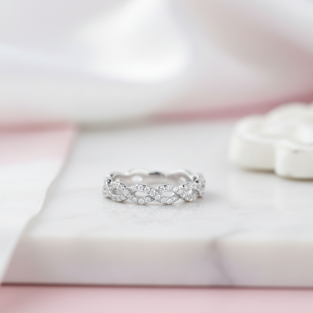 Twist White Gold Full Eternity Women's Wedding Band-Black Diamonds New York