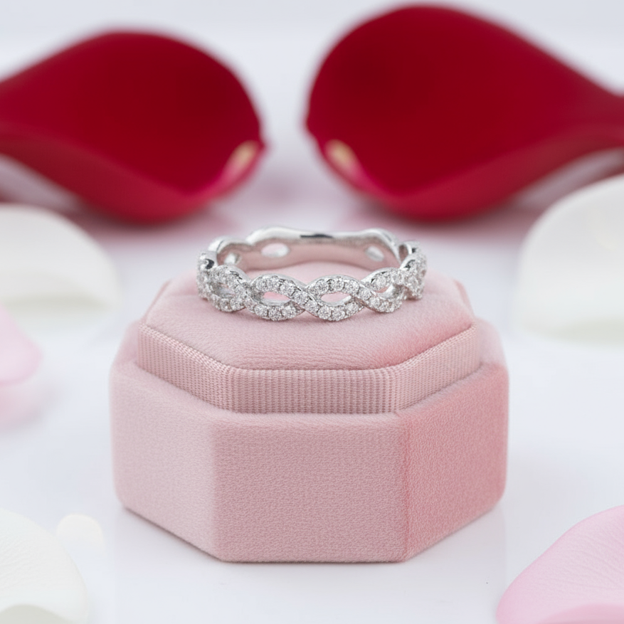 Twist White Gold Full Eternity Women's Wedding Band-Black Diamonds New York