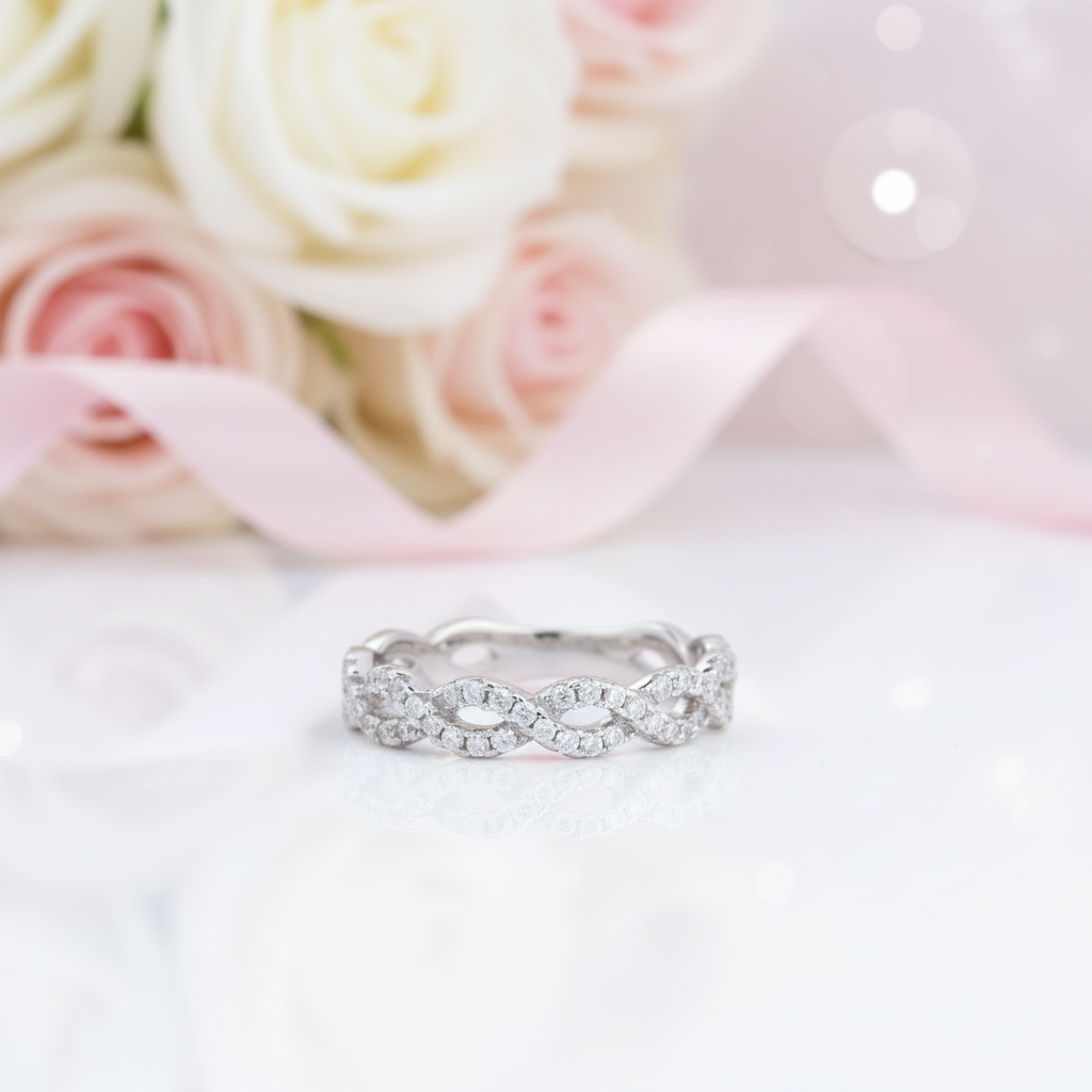 Twist White Gold Full Eternity Women's Wedding Band-Black Diamonds New York