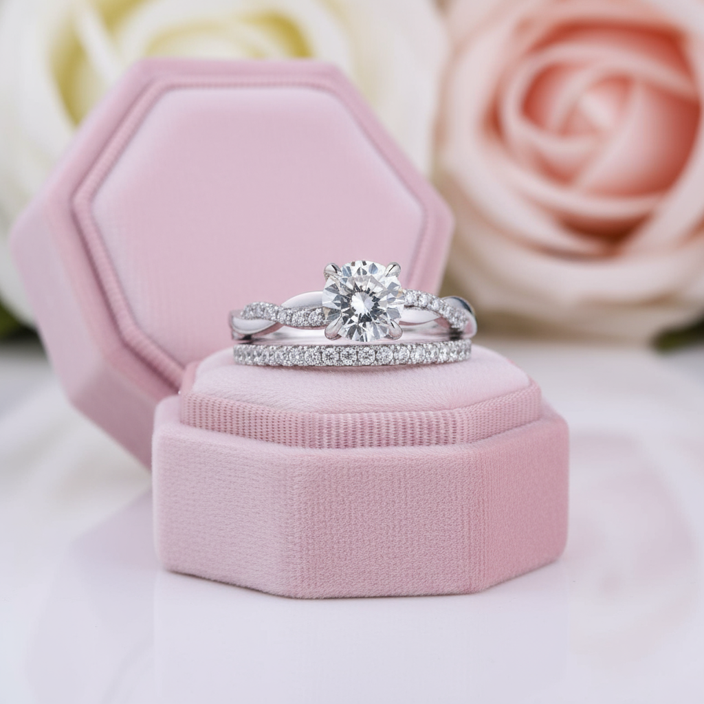 Twist White1.0ct Round Cut Wedding Set-Black Diamonds New York