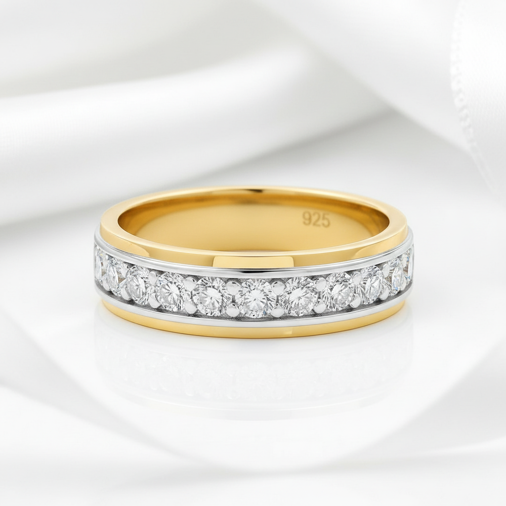 Two Tone Brilliant Round Cut Men's Ring Band-Black Diamonds New York