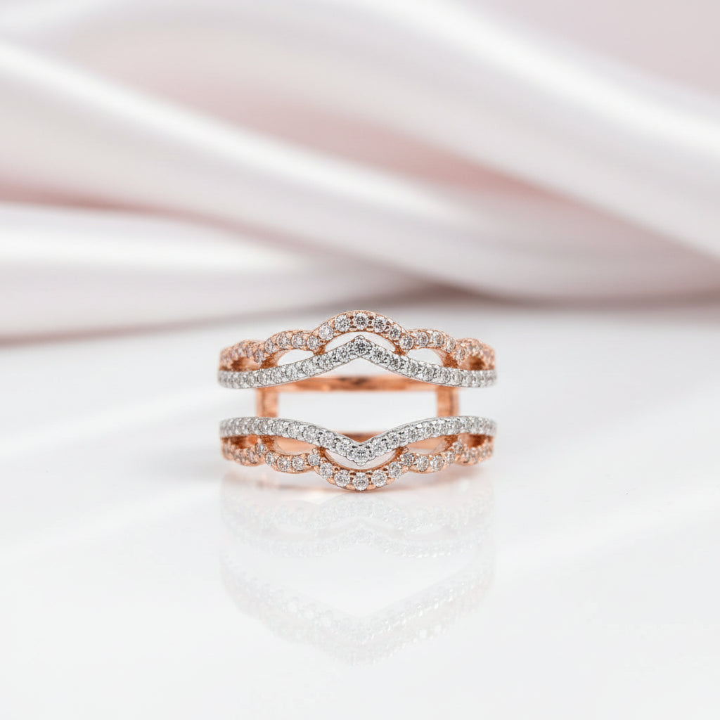 Two tone Elegant Curve Ring Enhancer-Black Diamonds New York