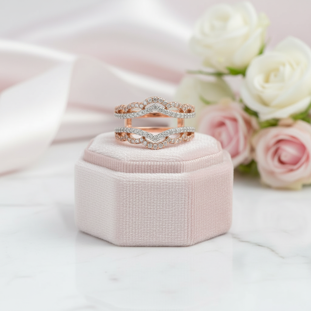 Two tone Elegant Curve Ring Enhancer-Black Diamonds New York