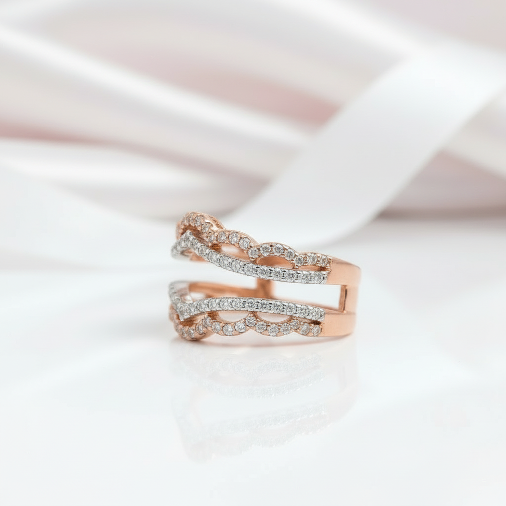 Two tone Elegant Curve Ring Enhancer-Black Diamonds New York