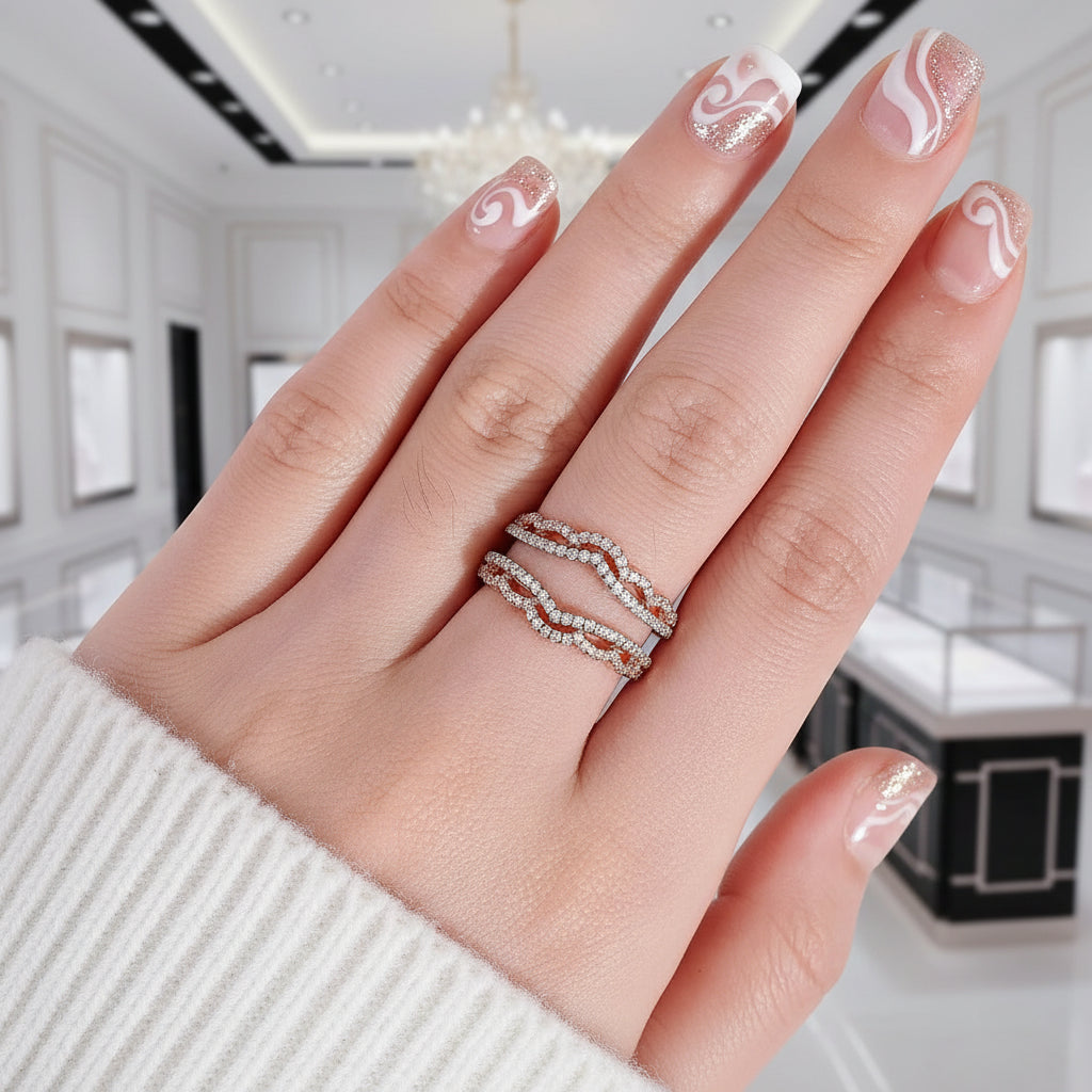 Two tone Elegant Curve Ring Enhancer-Black Diamonds New York