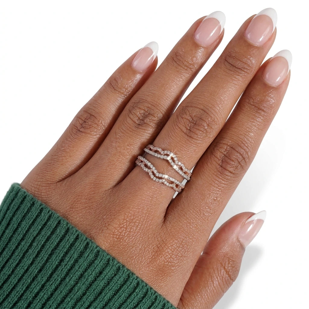 Two tone Elegant Curve Ring Enhancer-Black Diamonds New York