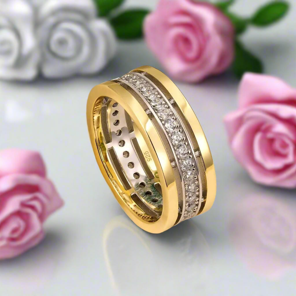 Two Tone Eternity Diamond Men's Wedding Band-Black Diamonds New York