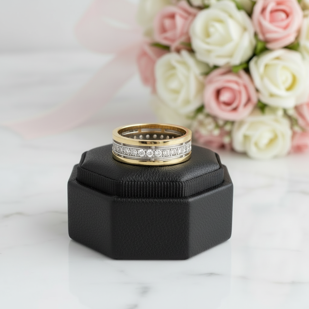 Two-Tone Eternity Diamond Option Men's Wedding Band-Black Diamonds New York